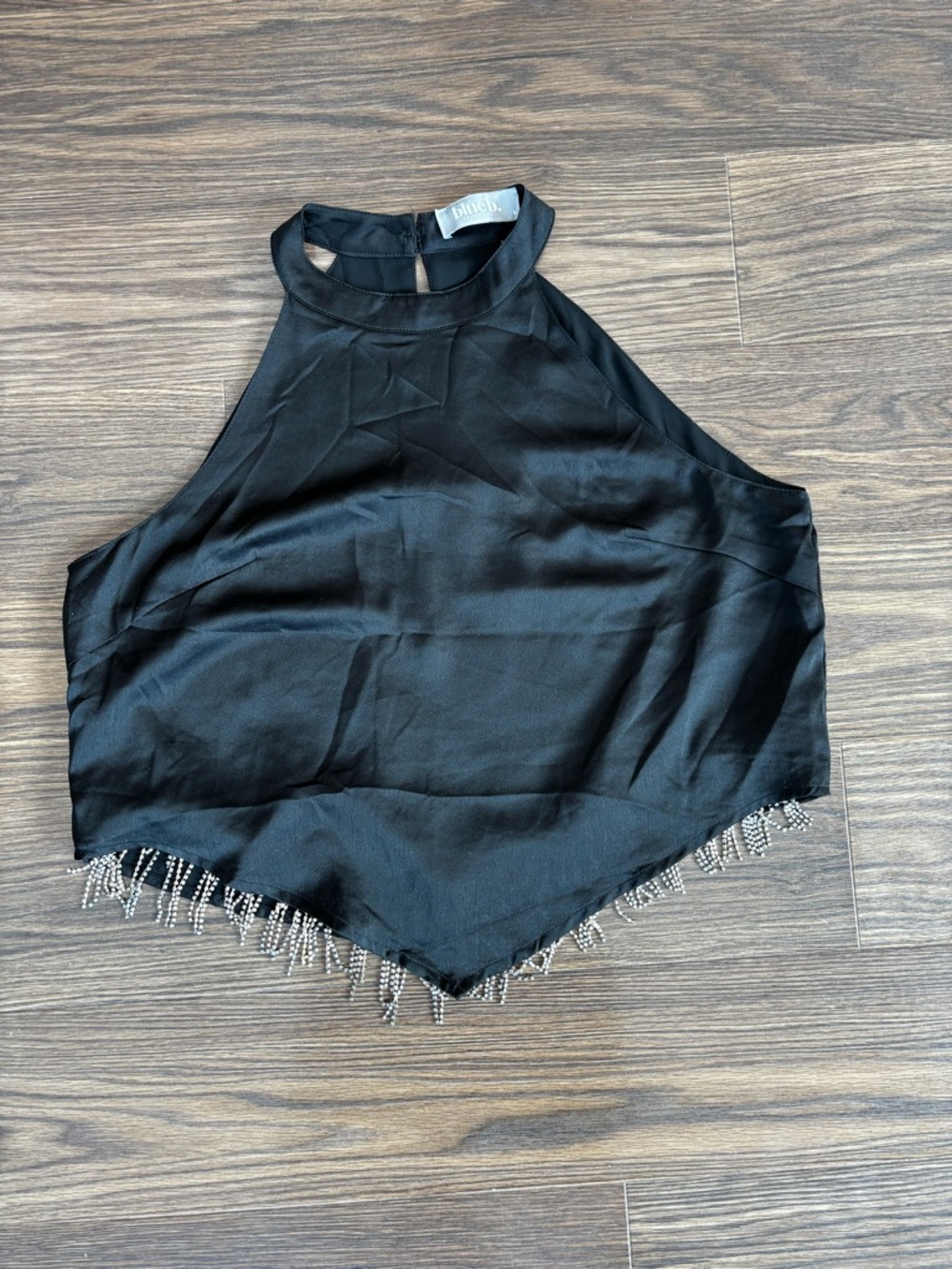 Black Sparkle Fringe Halter Crop Top